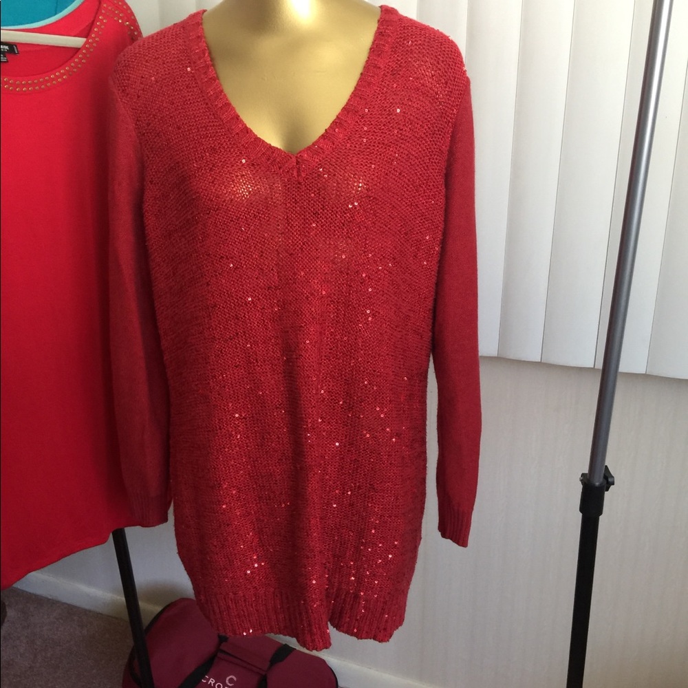 SOLD!!!    Charter Club Red Sequined Tunic...2X